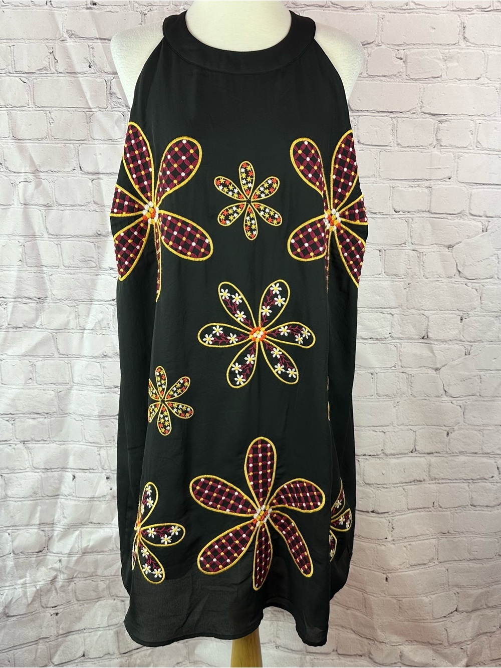 ANDREE BY UNIT shift dress women 1X retro embroidered Floral Accents boho